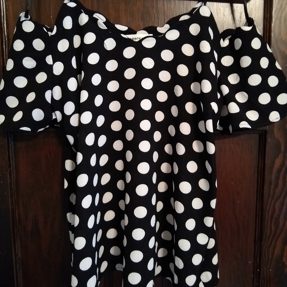 polka dot off-shoulder scalloped neck blouse